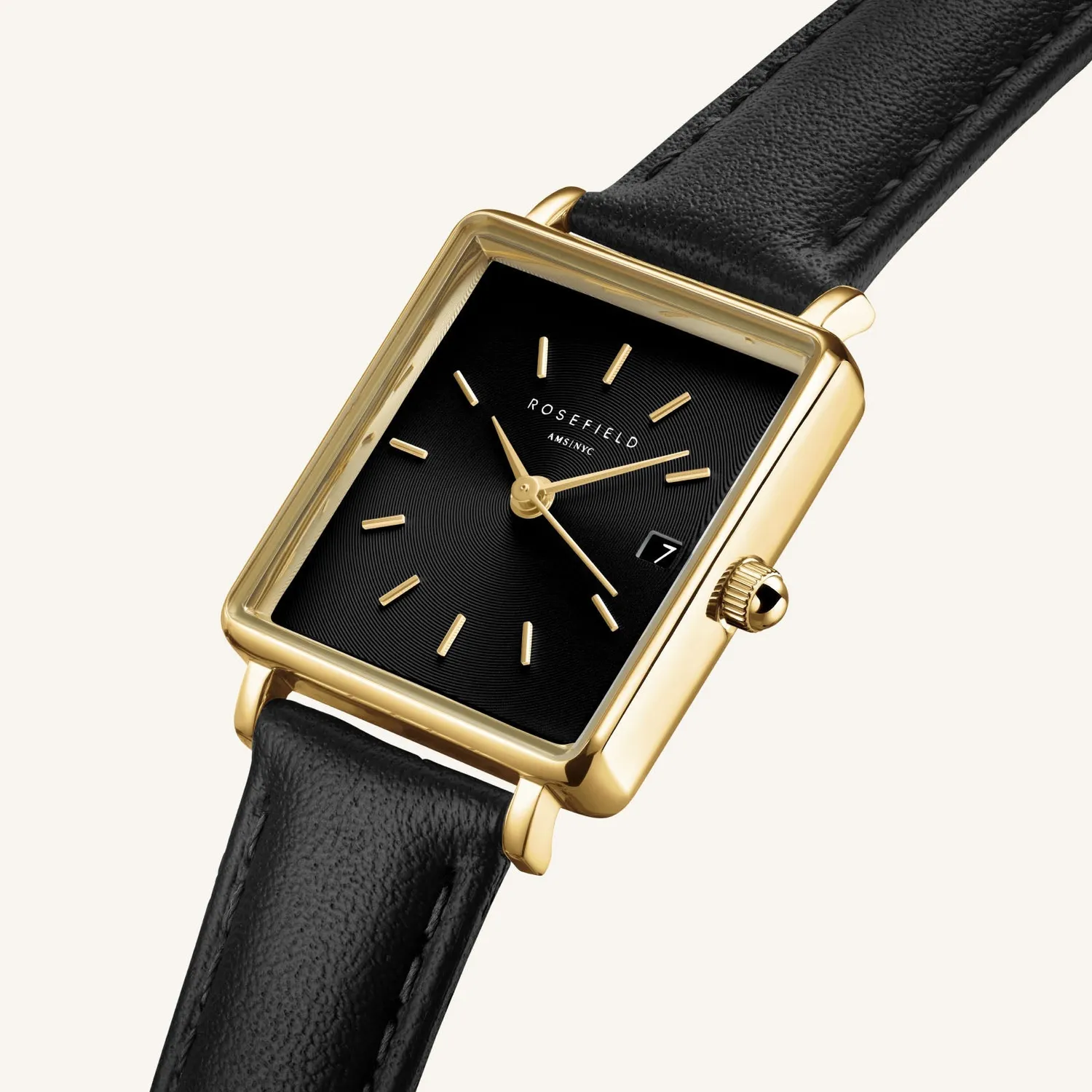 Rosefield Boxy XS Black Leather klokke svart skinn 22 mm
