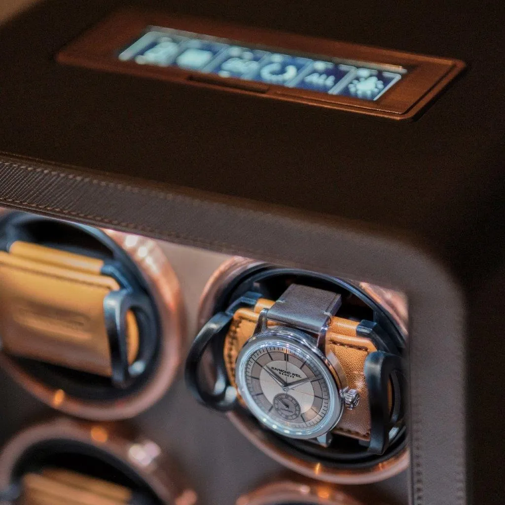 Leanschi WM04 watch winder for 4 klokker brun saffiano