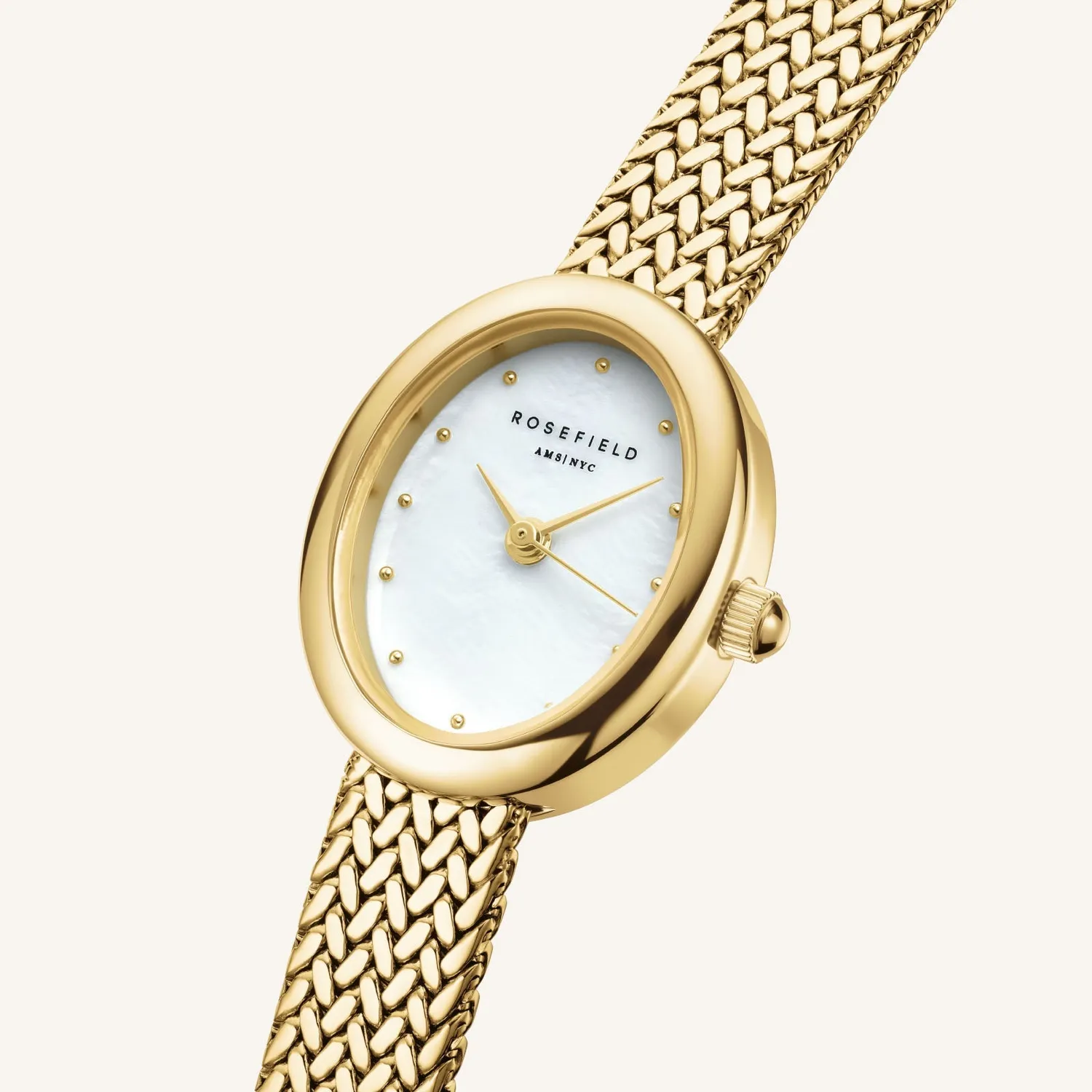 Rosefield Mini Oval klokke gull 18 × 22 mm perlemor