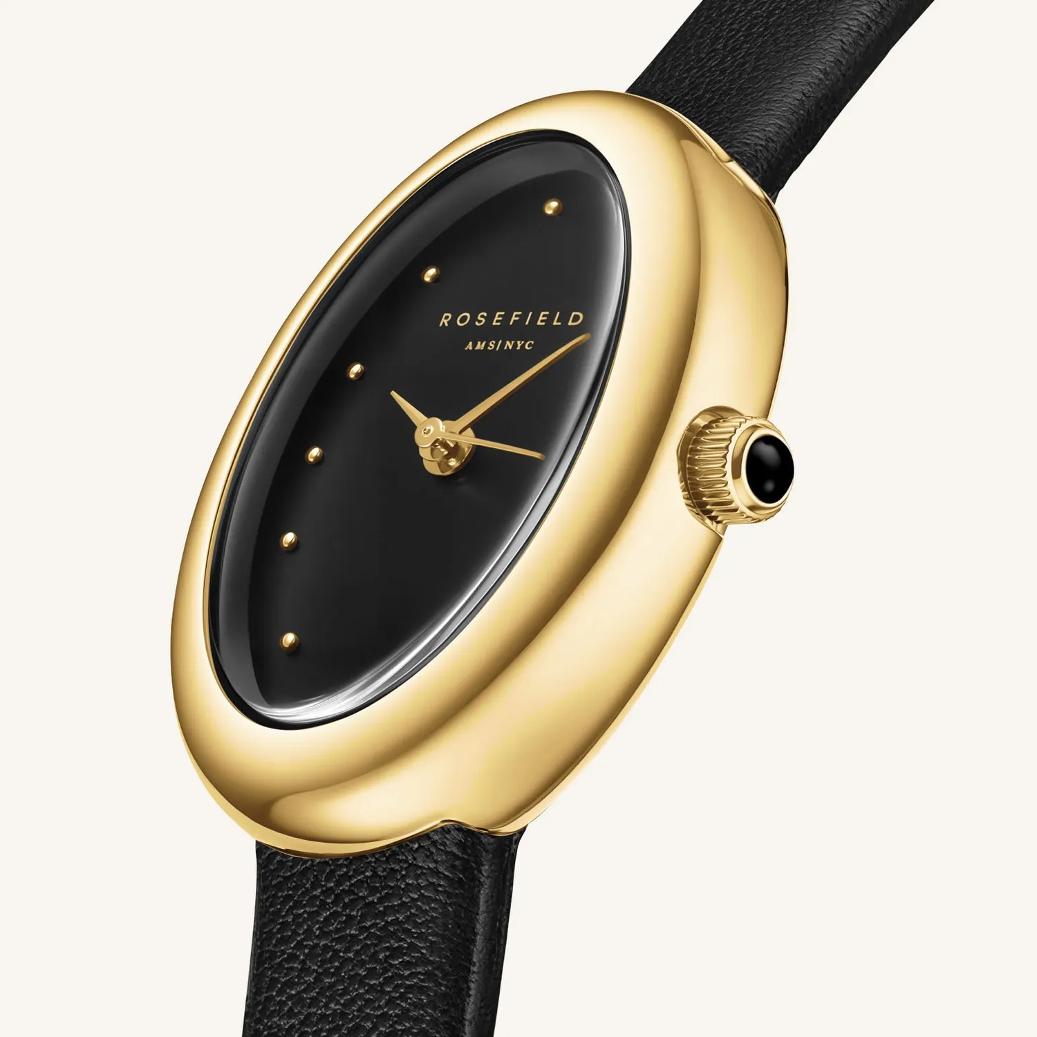 Rosefield Ovale Black Gold klokke svart gull lær