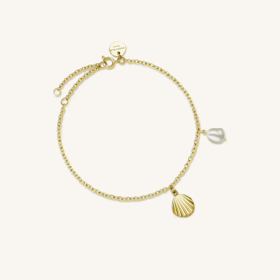 Rosefield Shell and pearl bracelet armbånd gull/sølv med perle og skall