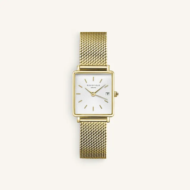 Rosefield Boxy XS Gold Mesh klokke gull 22 x 24 mm