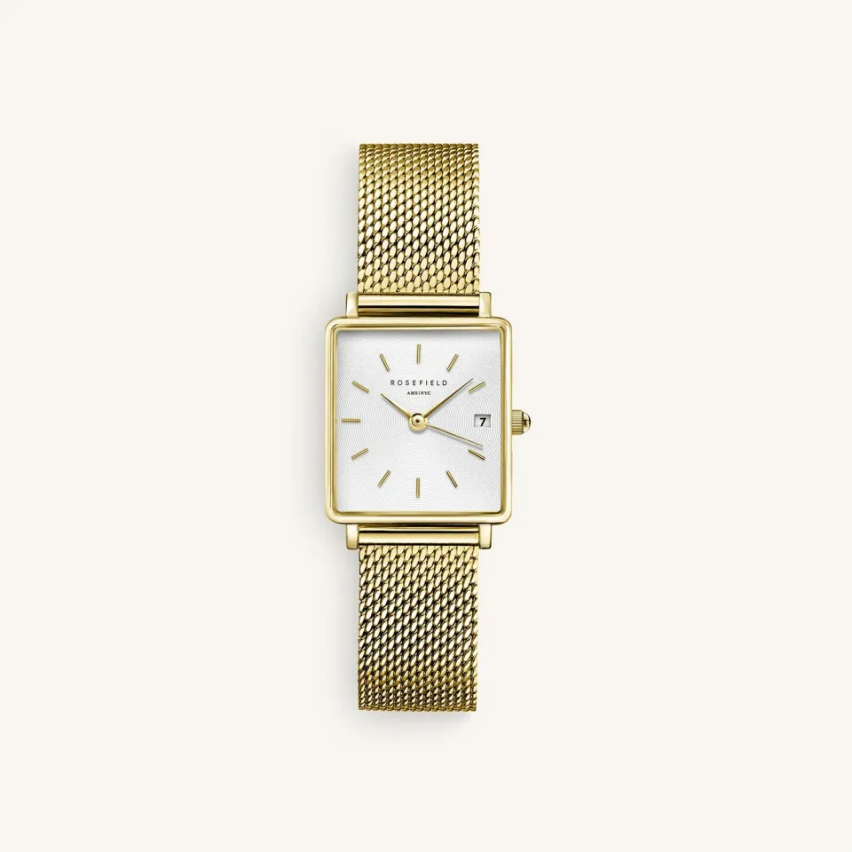 Rosefield Boxy XS Gold Mesh klokke gull 22 x 24 mm