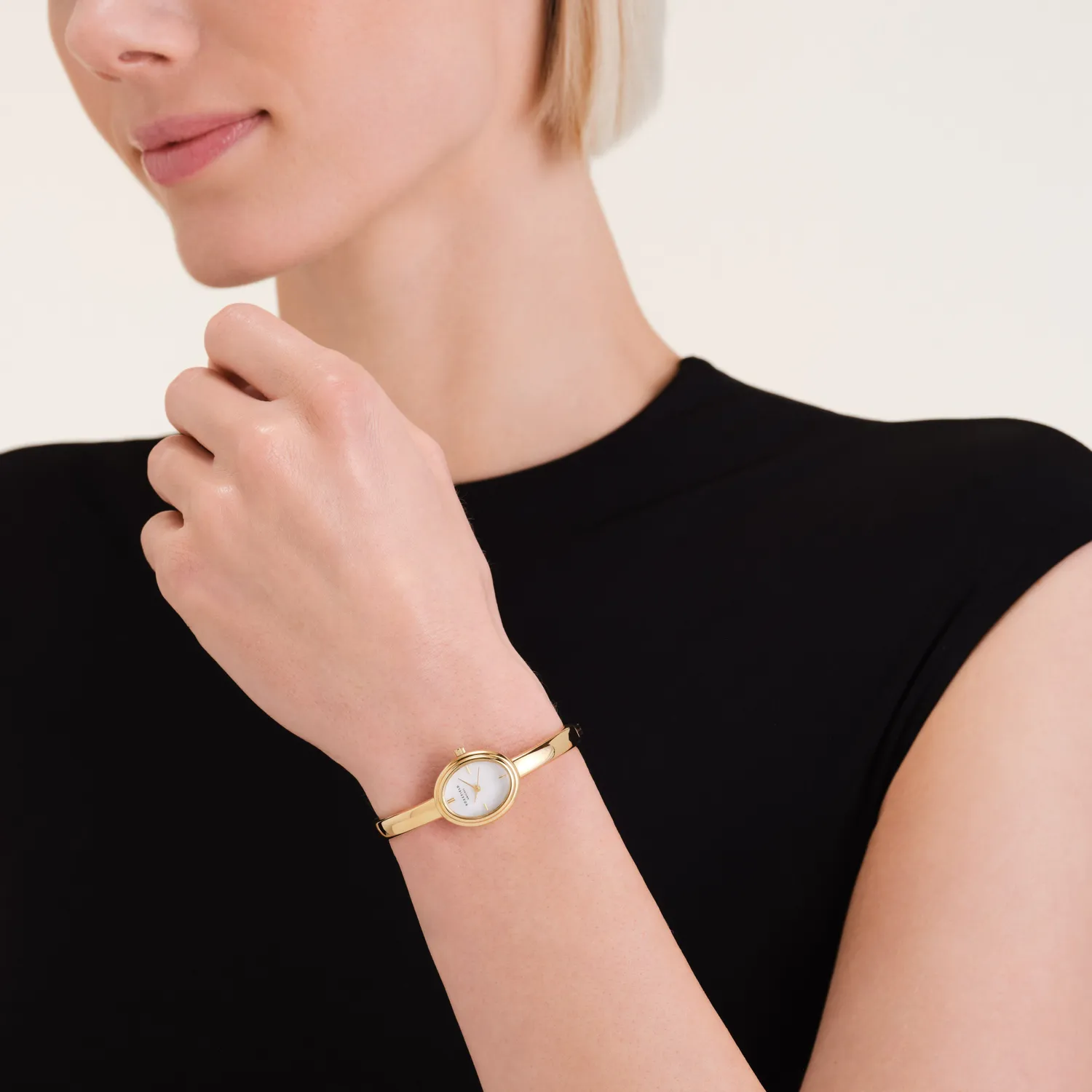 Rosefield Bangle S klokke gull 56 mm perlemor