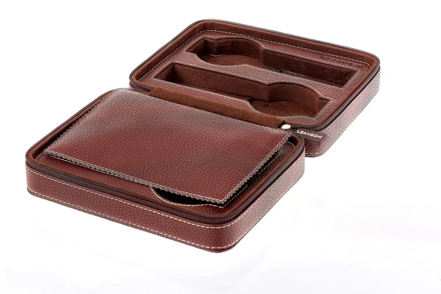 Leanschi ZIP-pouch oppbevaring for 4 klokker brun PU