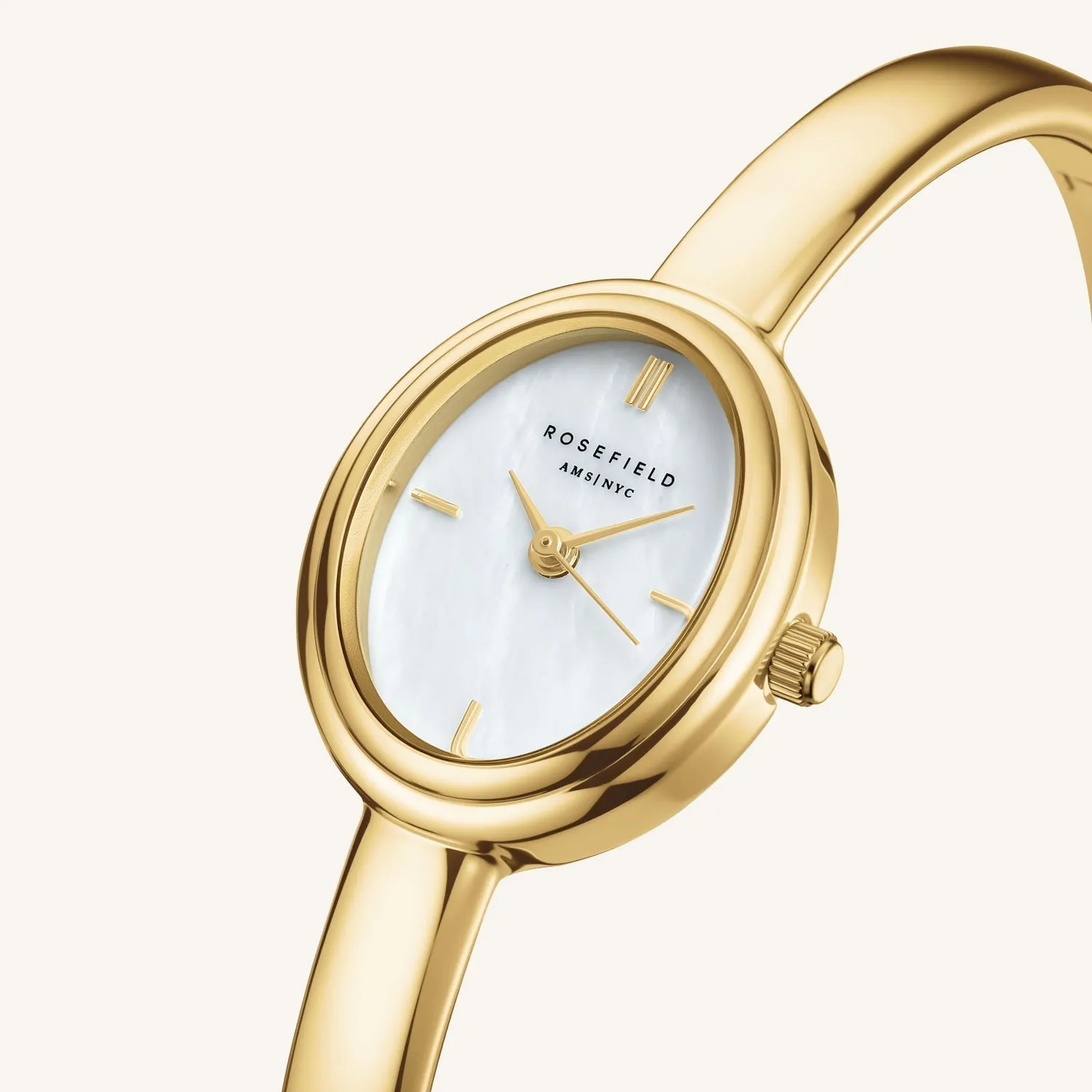 Rosefield Bangle XS klokke gull og hvit perlemor