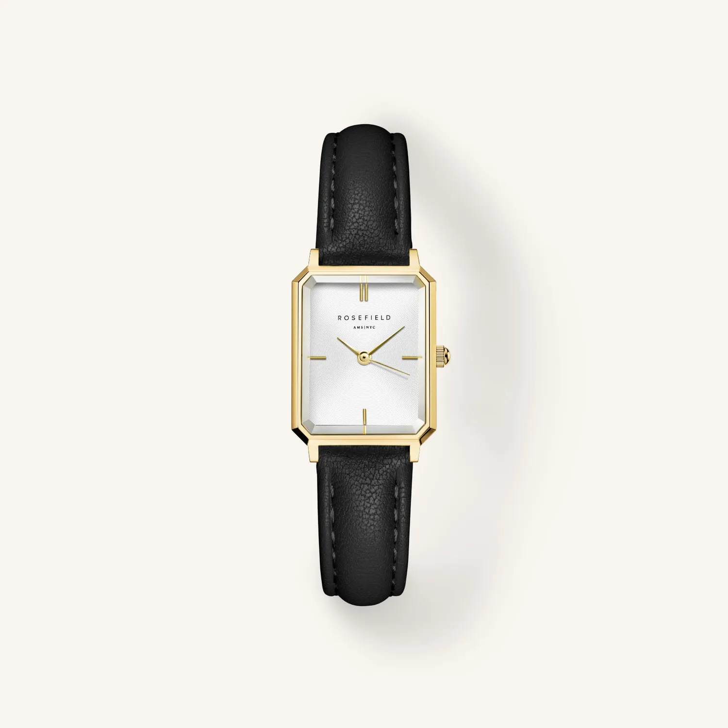 Rosefield Octagon XS Black Leather Strap klokkerem svart 12 mm lær