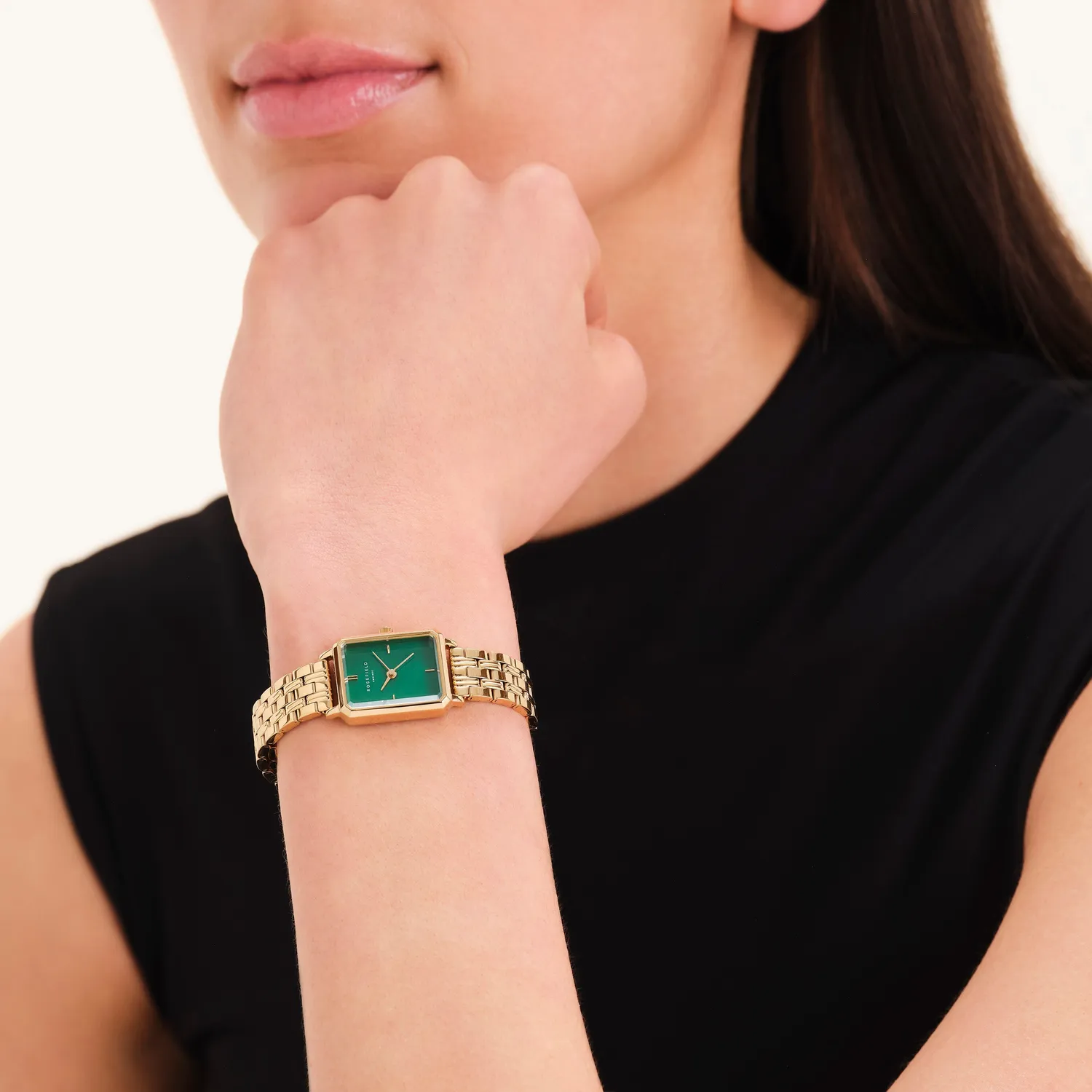Rosefield Octagon XS Emerald klokke 19,5 mm grønn perlemor