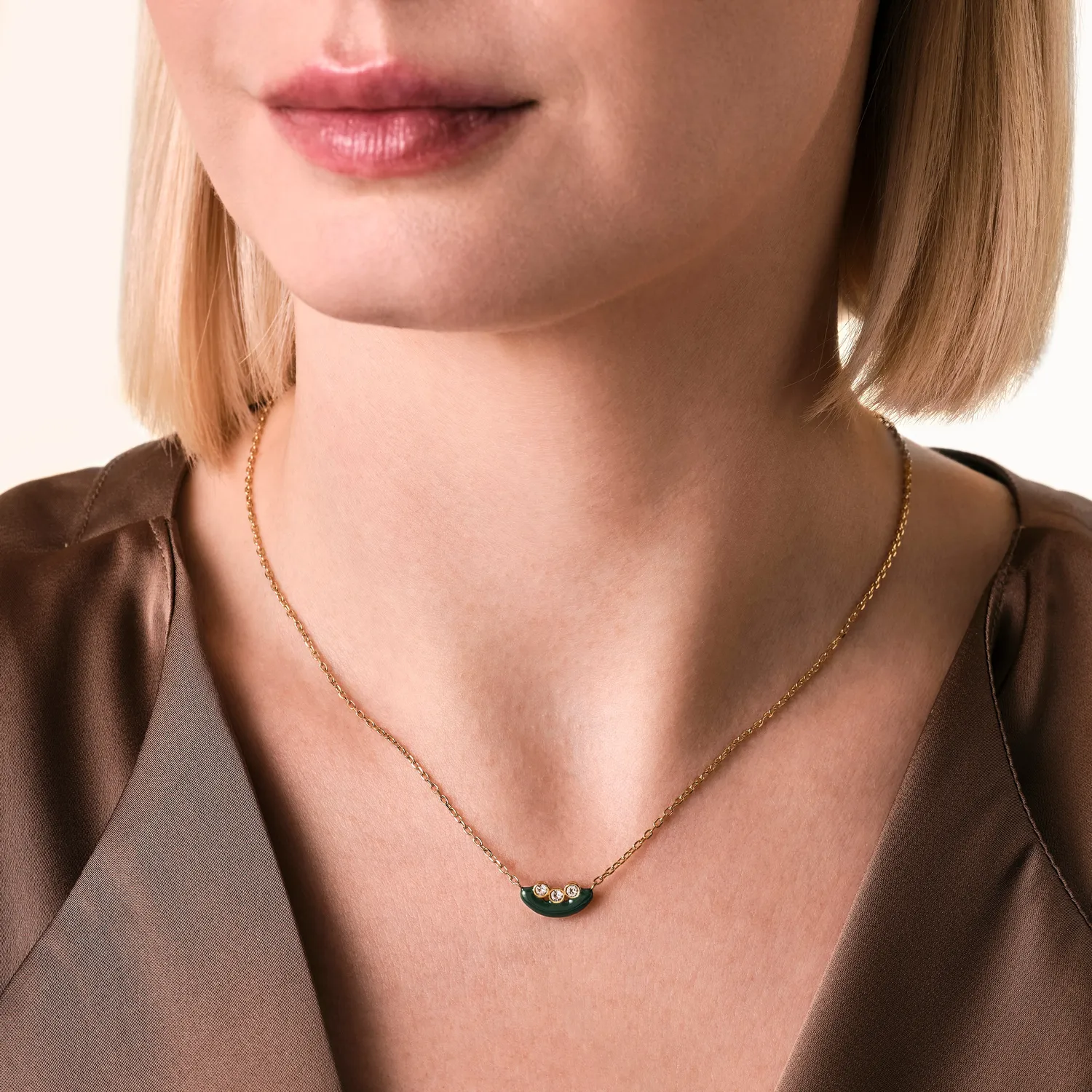 Rosefield Enamel Necklace halskjede gull grønt anheng