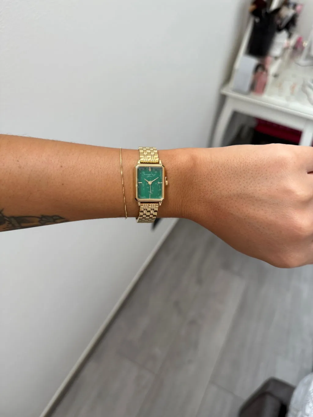 Rosefield Octagon XS Emerald klokke 19,5 mm grønn perlemor