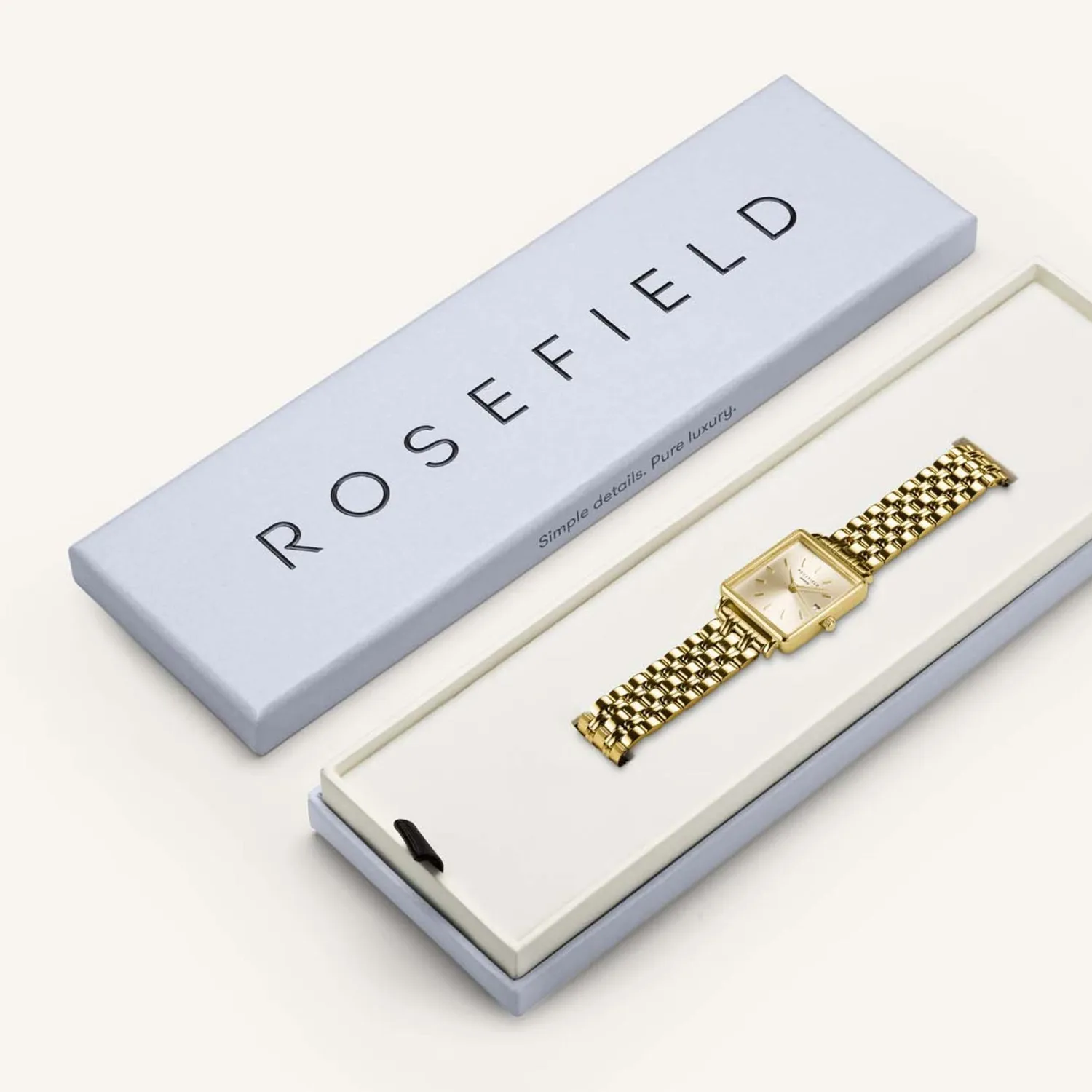 Rosefield Boxy XS Champagne klokke gull lenke