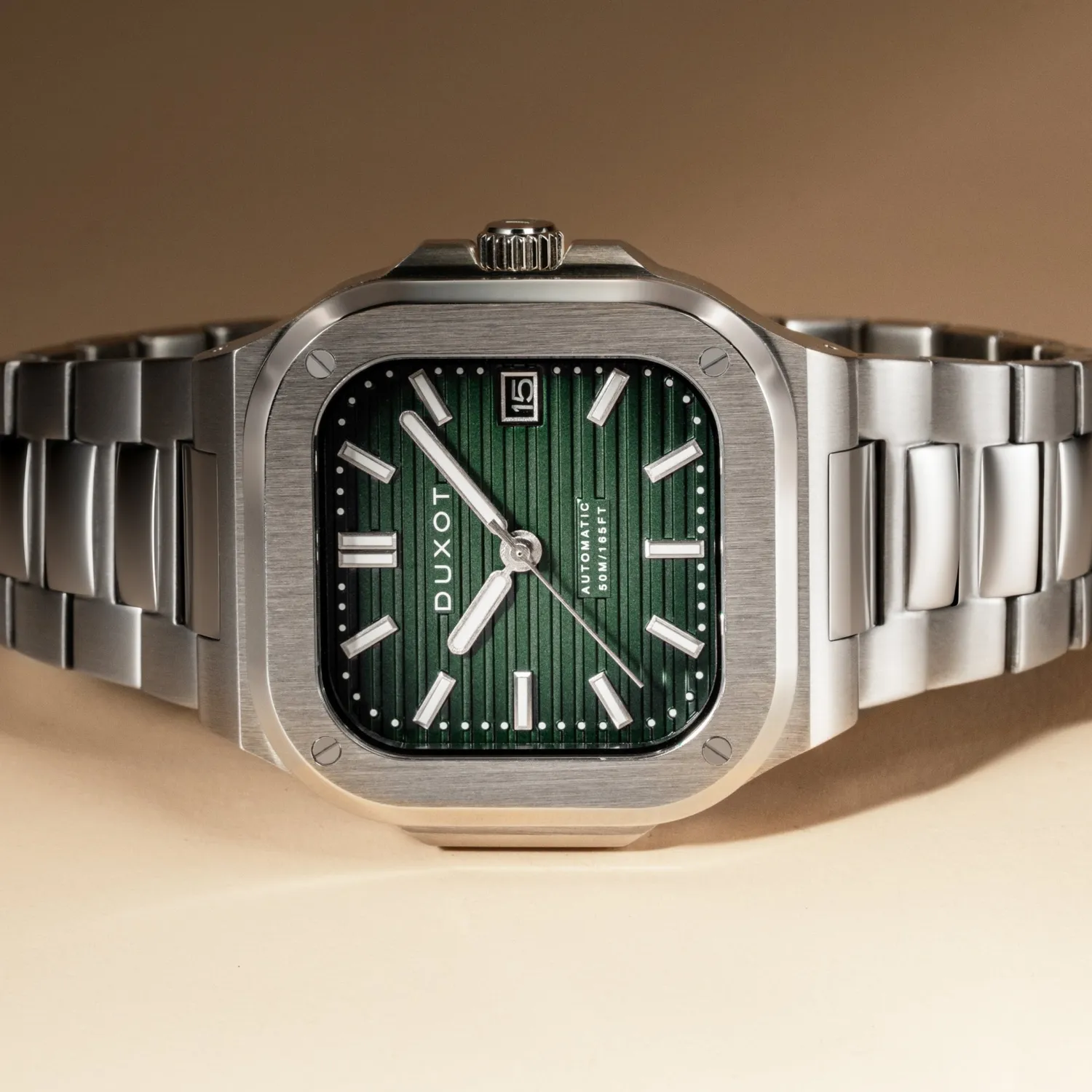 Duxot Quadrata Automatic klokke Sage Green 42 mm stållenk
