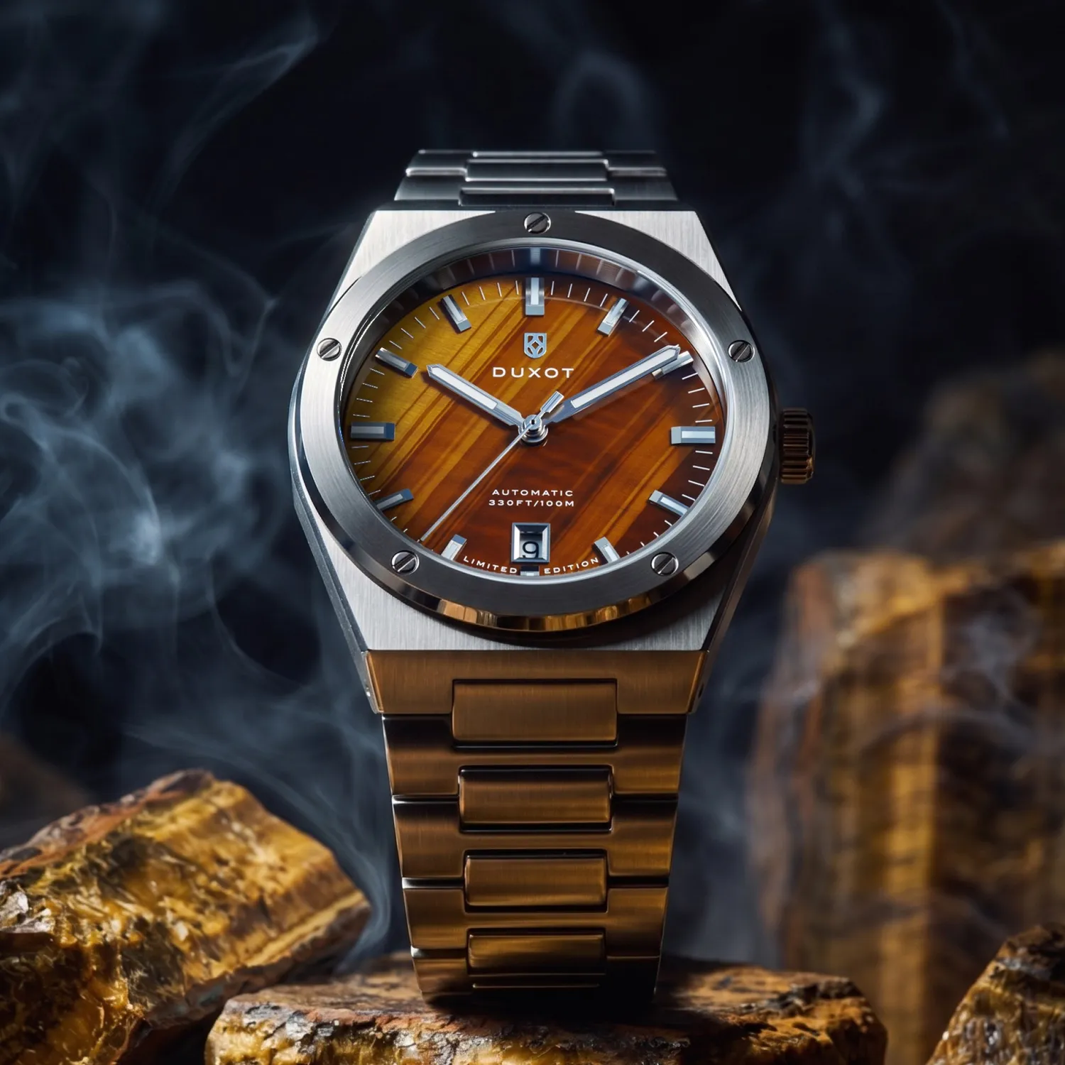 Duxot Bastia Tiger Eye klokke med natursteinskive
