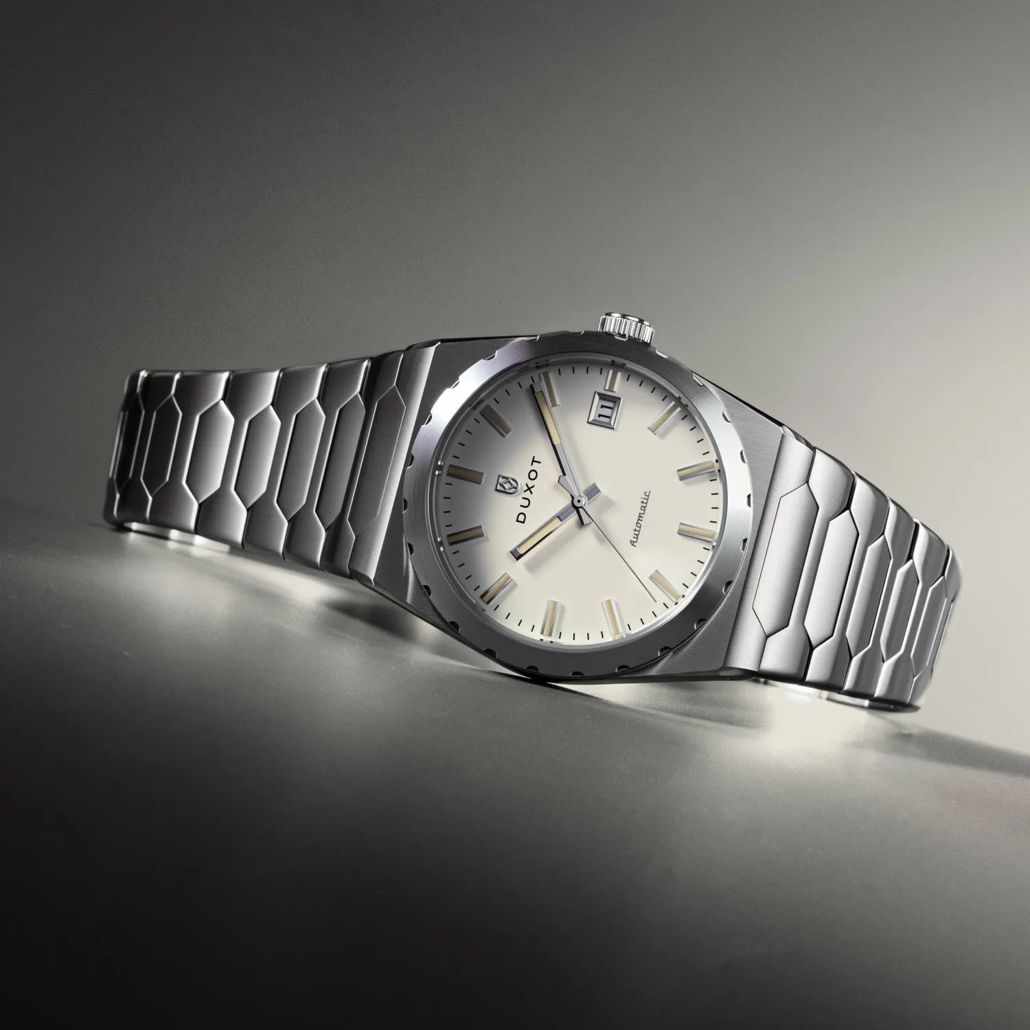 Duxot Taranto Chrome Glow klokke sølv 37 mm integrert lenke