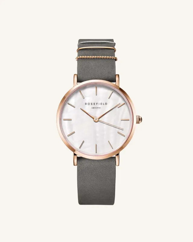 Rosefield West Village Grey klokke grå nubuck 33 mm