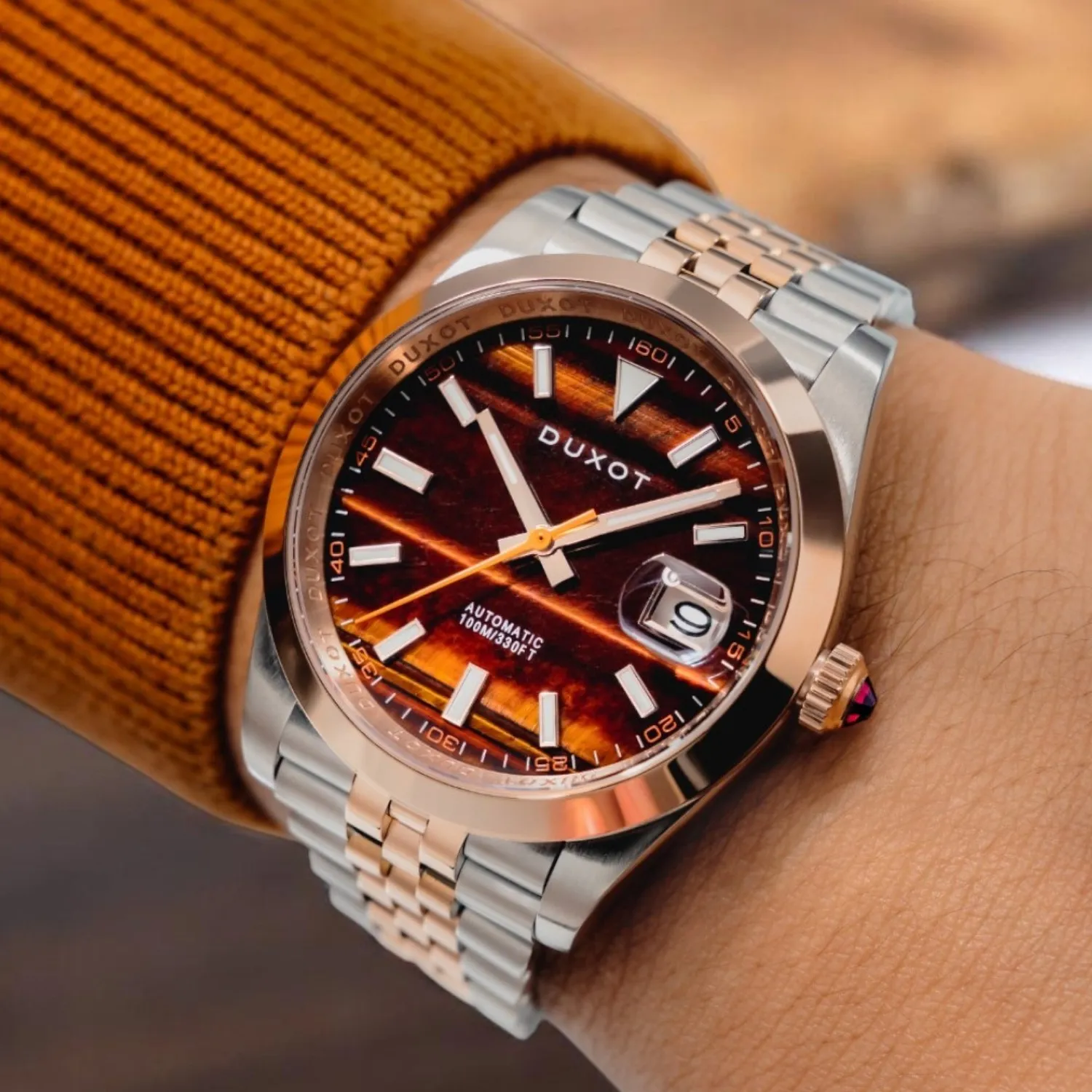 Duxot Vezeto Tiger Eye automatklokke tigerøye