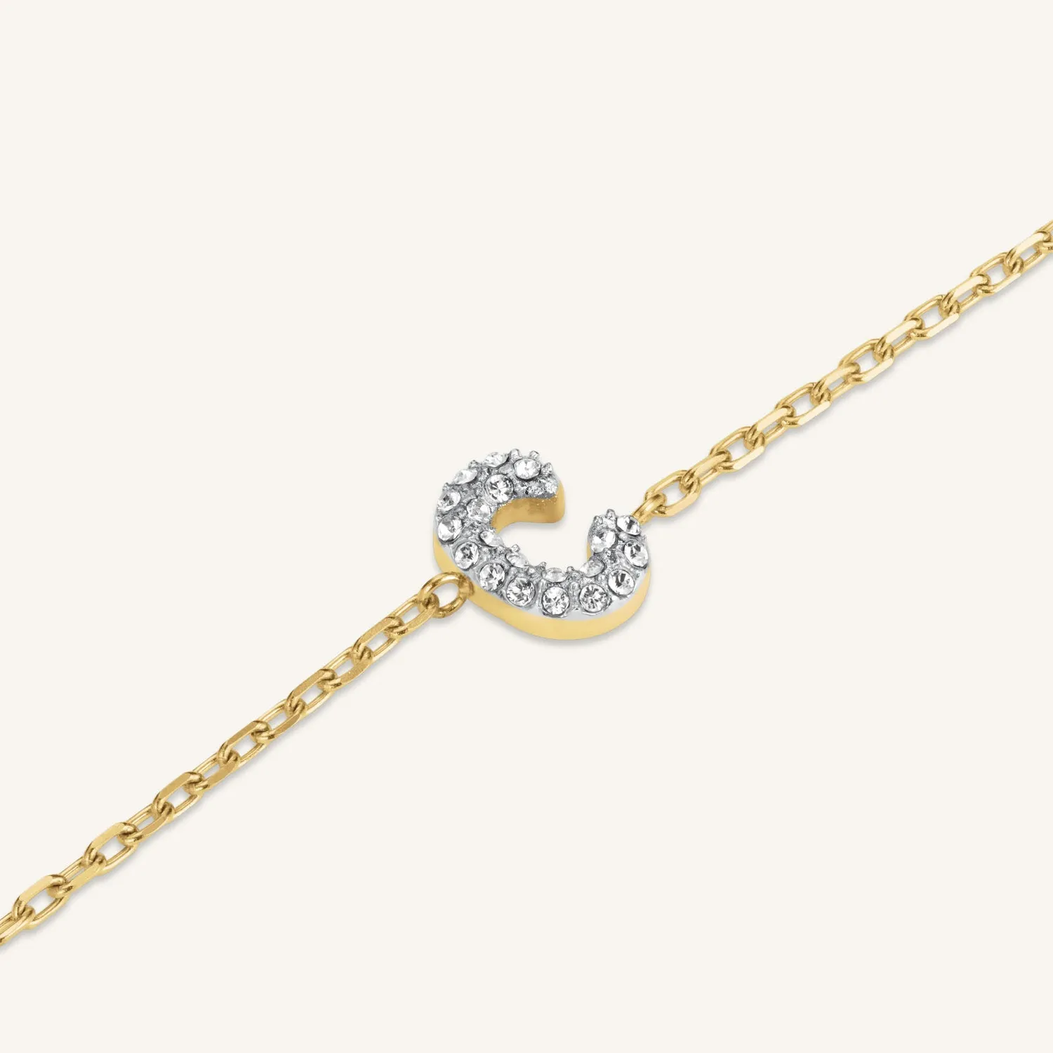 Rosefield Crystal Letter C-armbånd, gull, justerbart