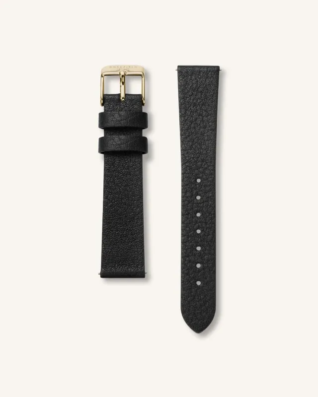 Rosefield Black Gold Strap klokkerem svart lær 14 mm