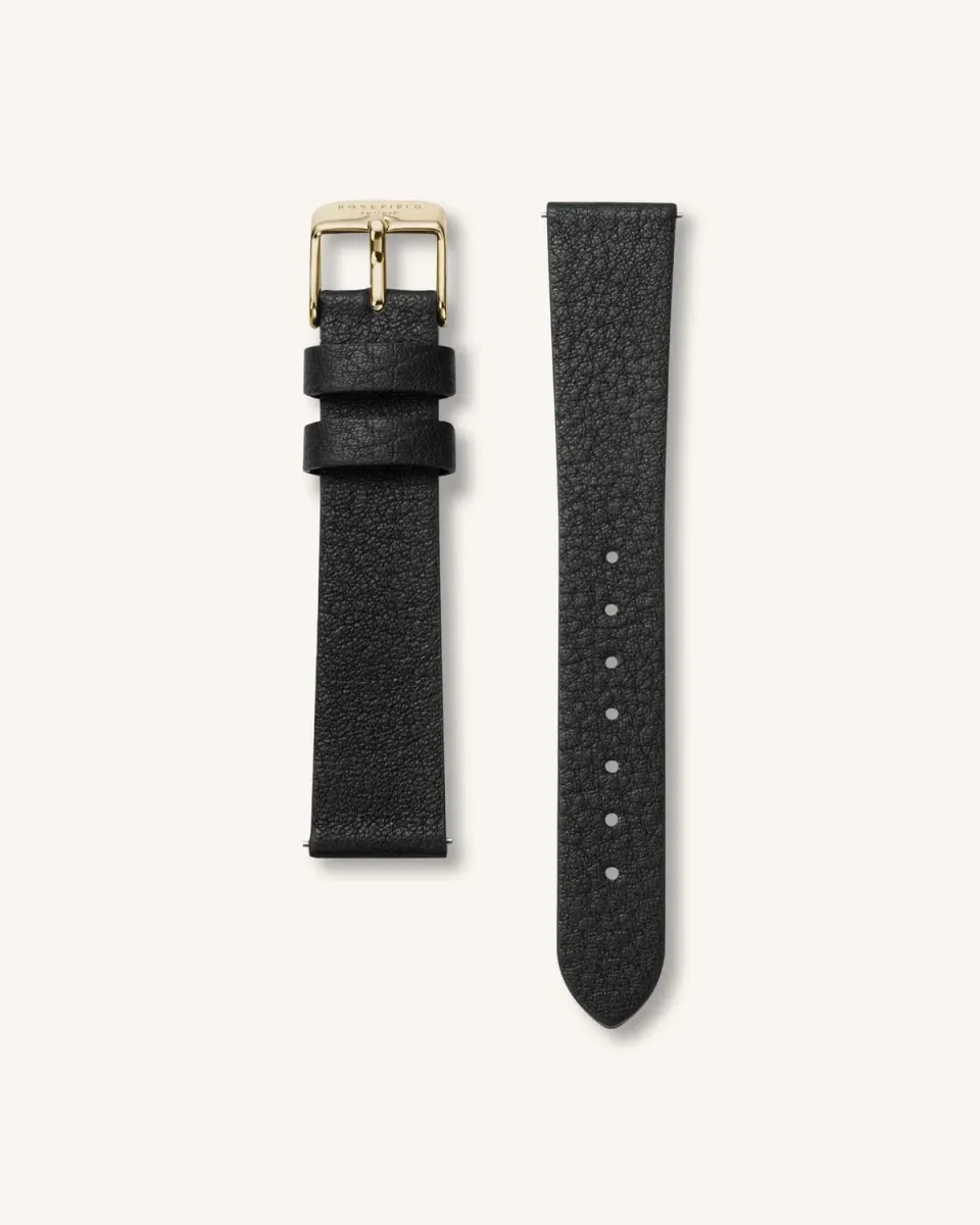 Rosefield Black Gold Strap klokkerem svart lær 14 mm