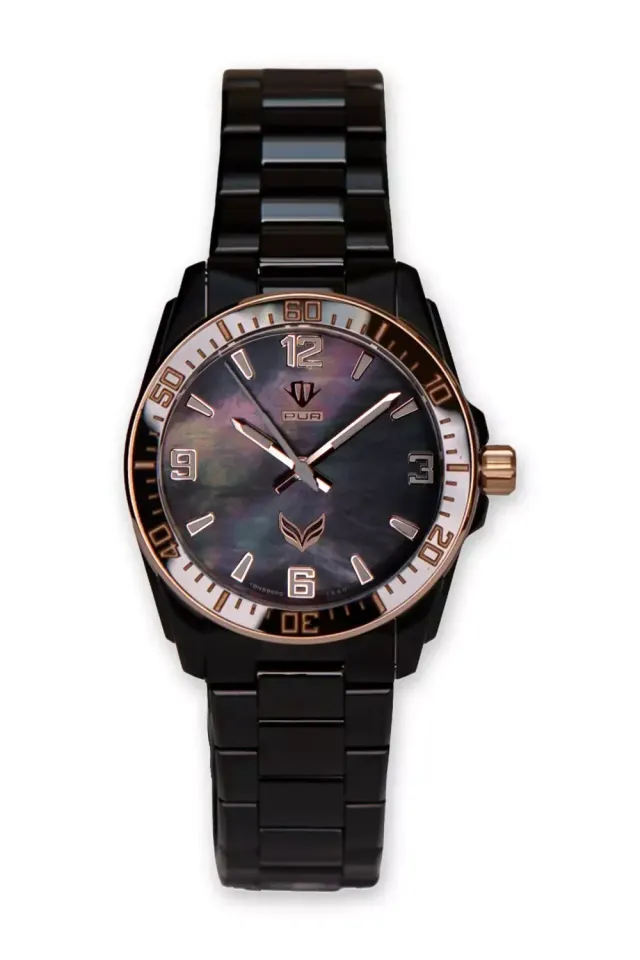 Perfekt Ur Valkyrie Ravn DLC/Rosé armbåndsur sort perlemor 37 mm