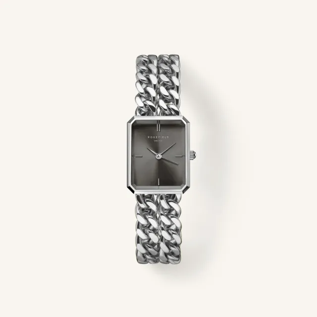 Rosefield Studio Double Chain Silver klokke 19,5 × 24 mm justerbar lenke