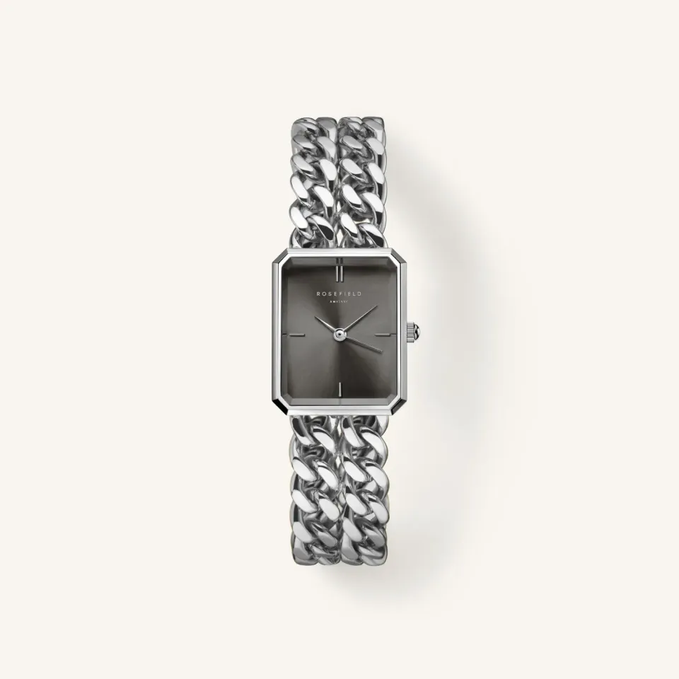 Rosefield Studio Double Chain Silver klokke 19,5 × 24 mm justerbar lenke