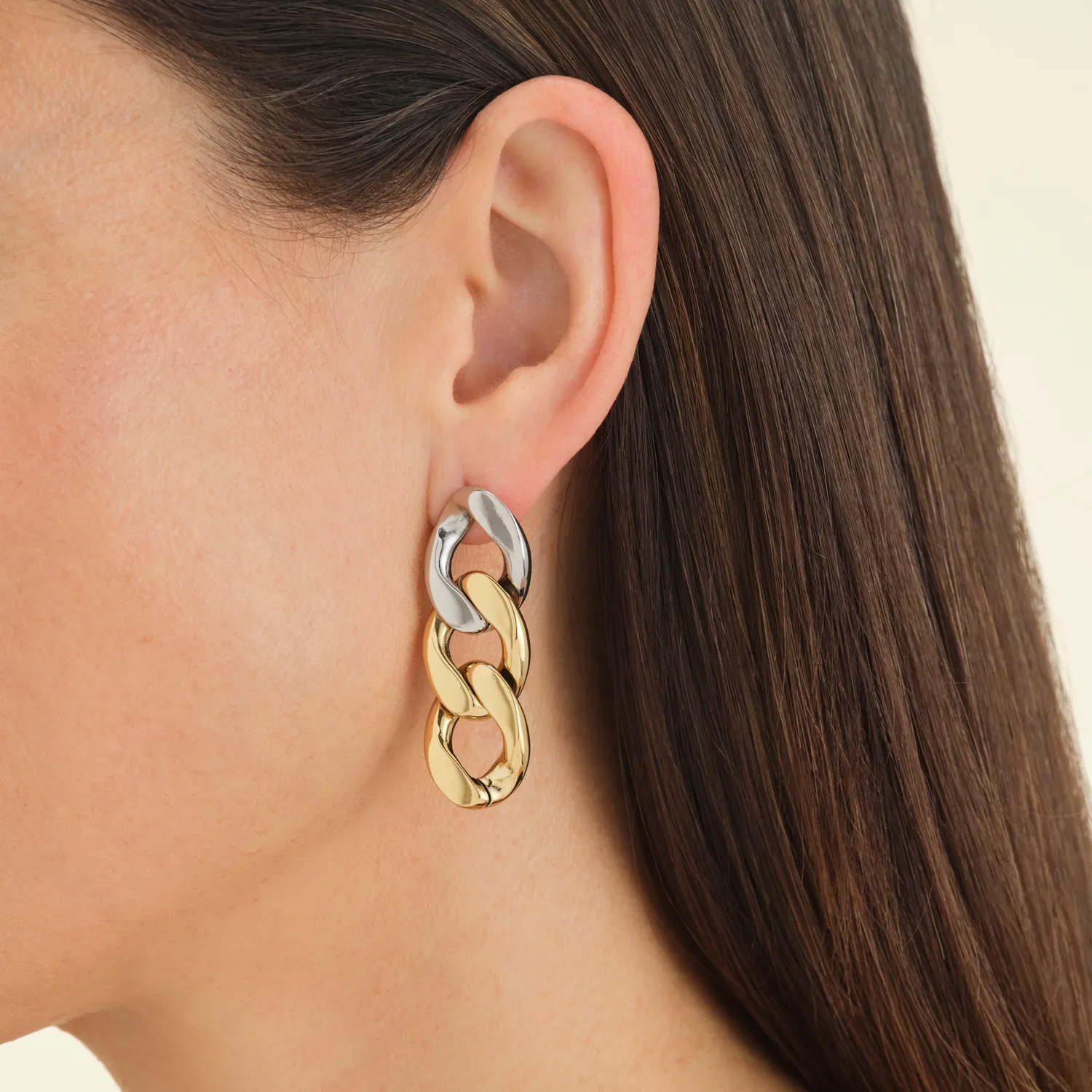 Rosefield Essentials Duotone Chain Earrings kjedeøredobber gull og sølv
