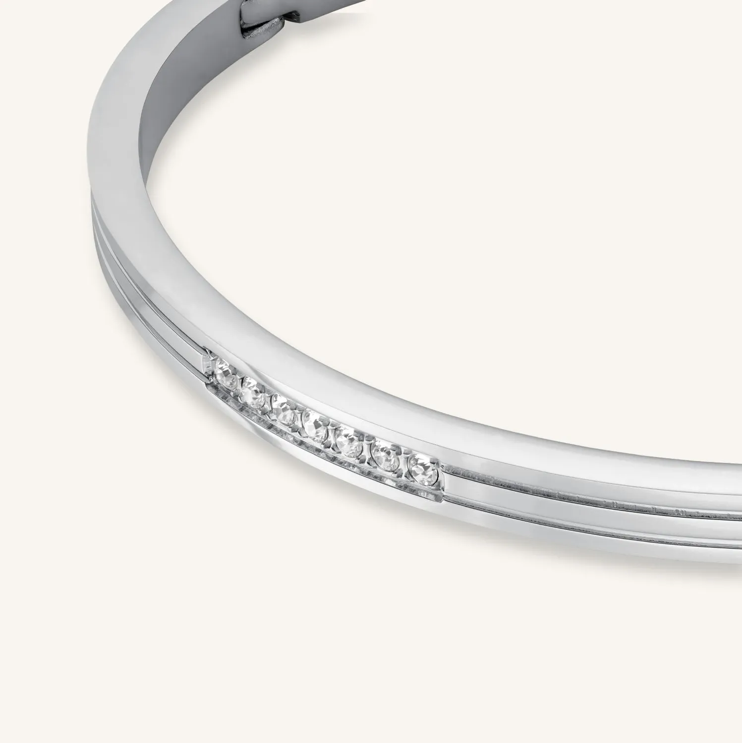 Rosefield Striped Crystals Bangle armring gull og sølv