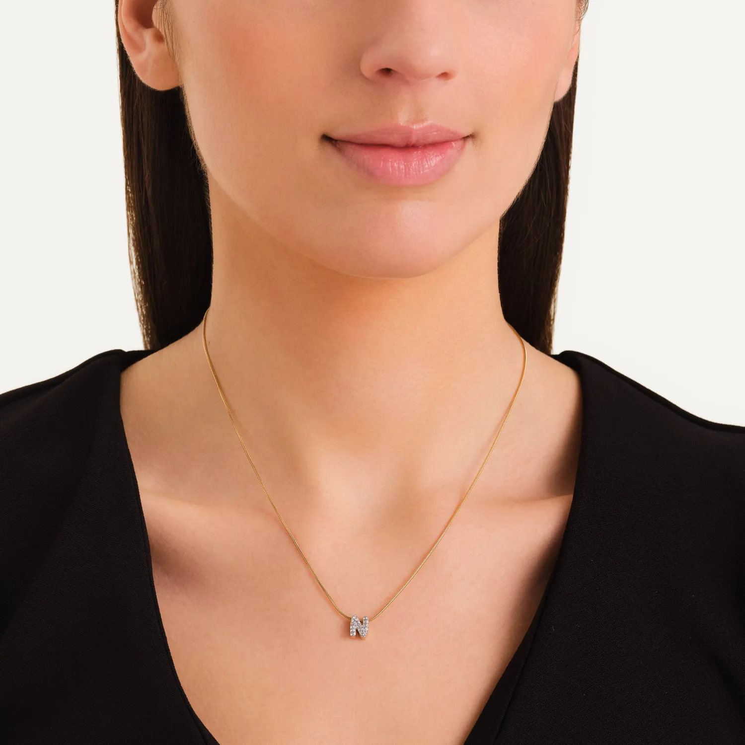 Rosefield Crystal Letter N Necklace halskjede N gull 42–46 cm