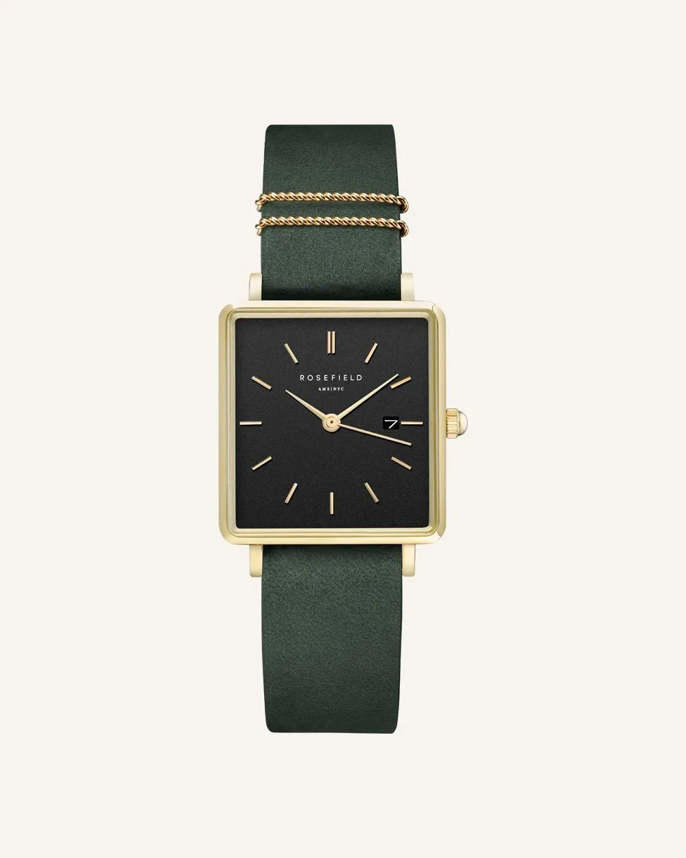 Rosefield Forest Green reim 33 mm grønt skinn, gullspenne