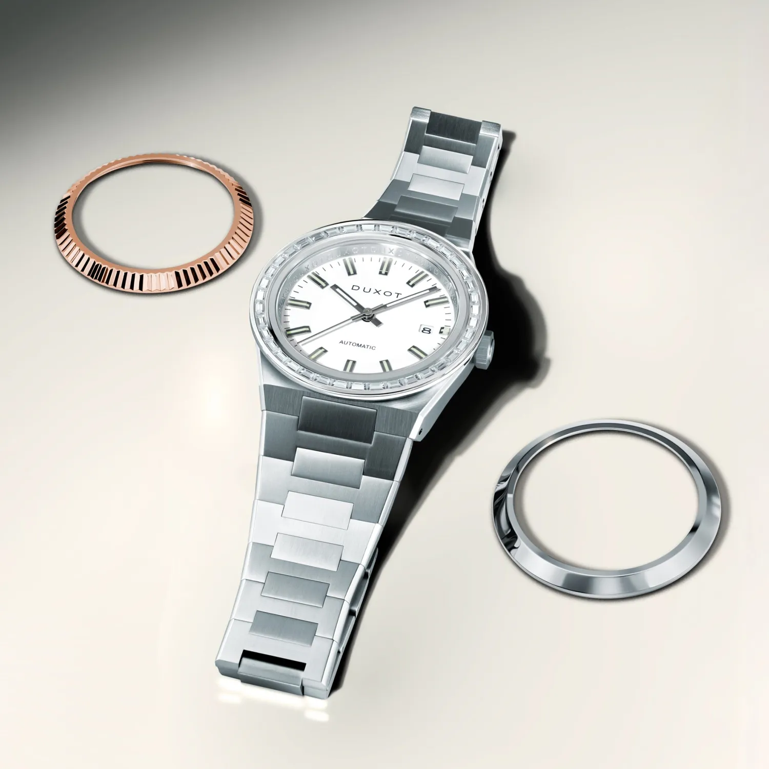 Duxot Alicante White Gleam klokke med tre utskiftbare bezeler