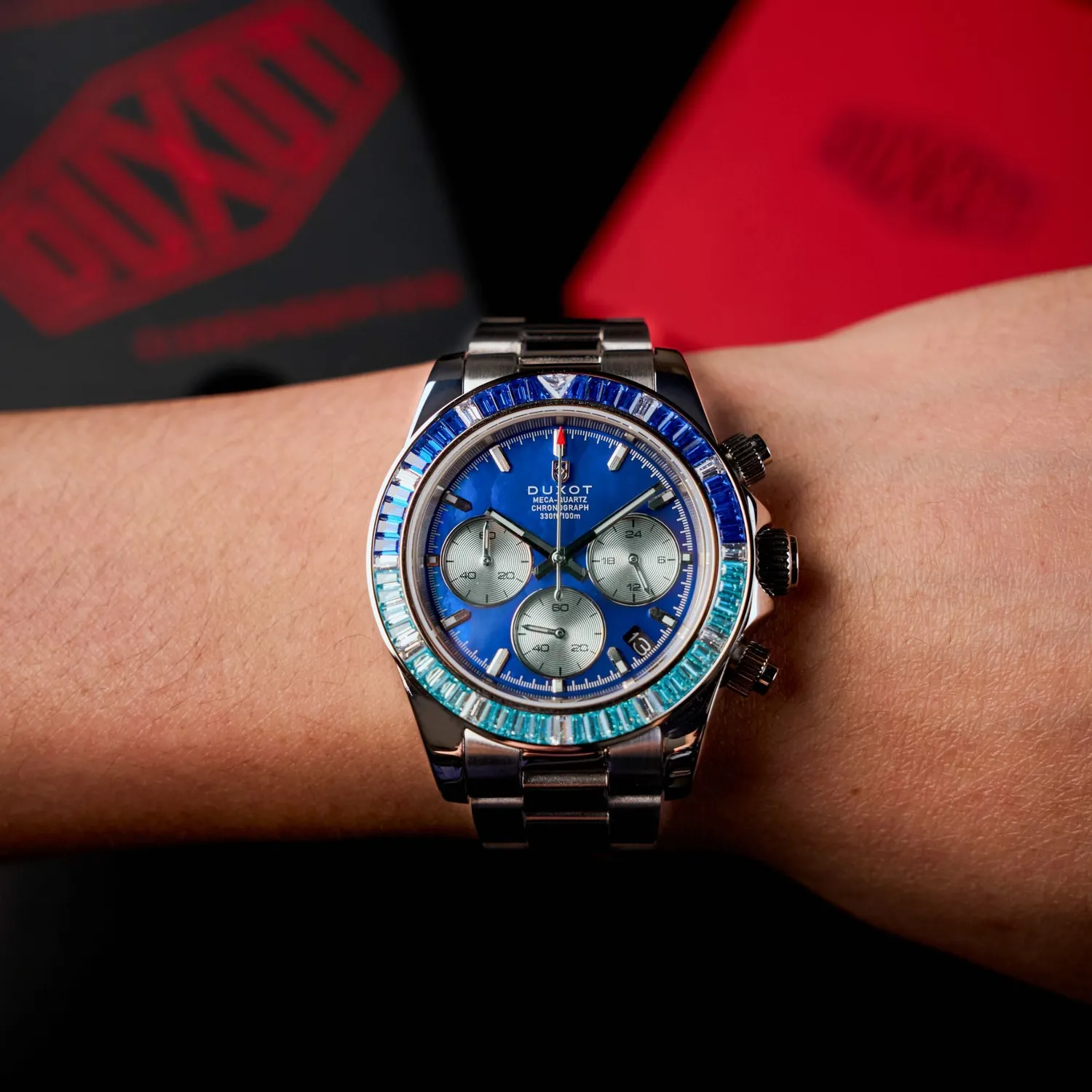 Duxot Accelero Rainbow Chronograph klokke Pearl Blue 40 mm