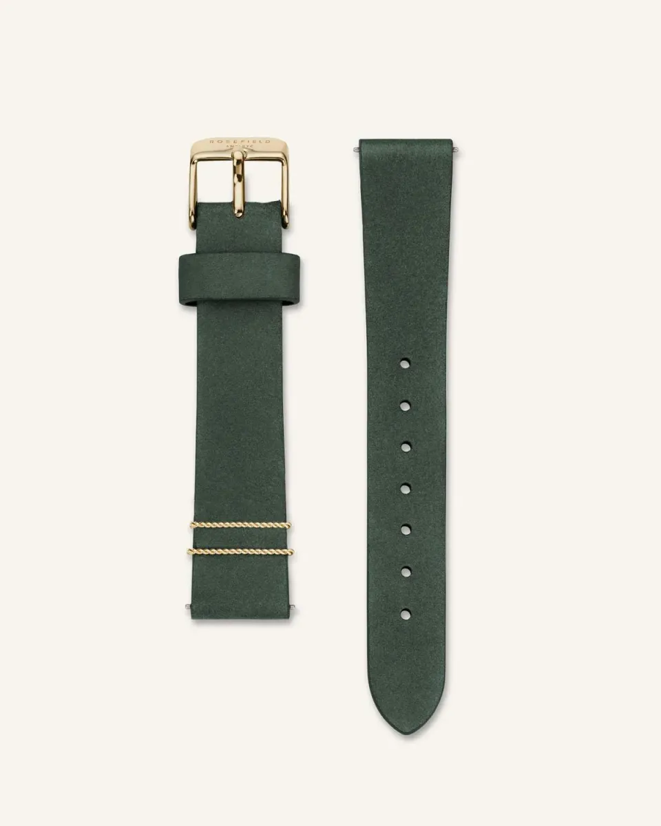 Rosefield Forest Green reim 33 mm grønt skinn, gullspenne