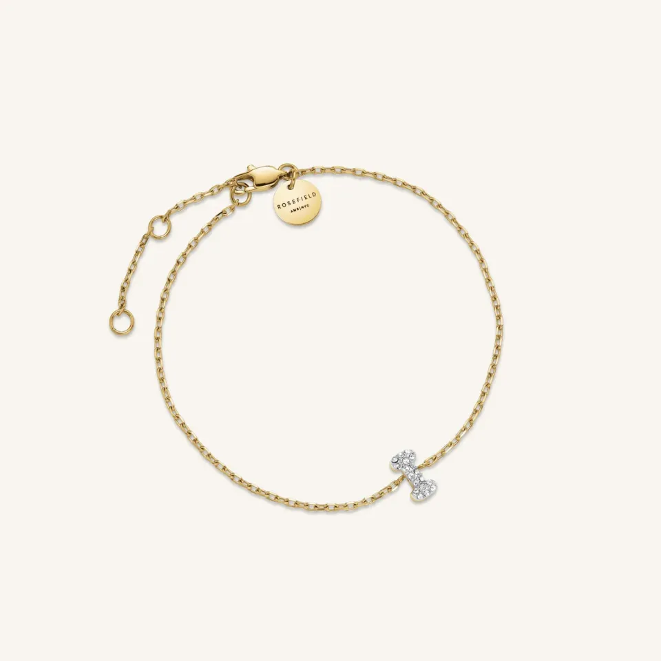 Rosefield Crystal Letter I armbånd gullbelagt stål justerbart