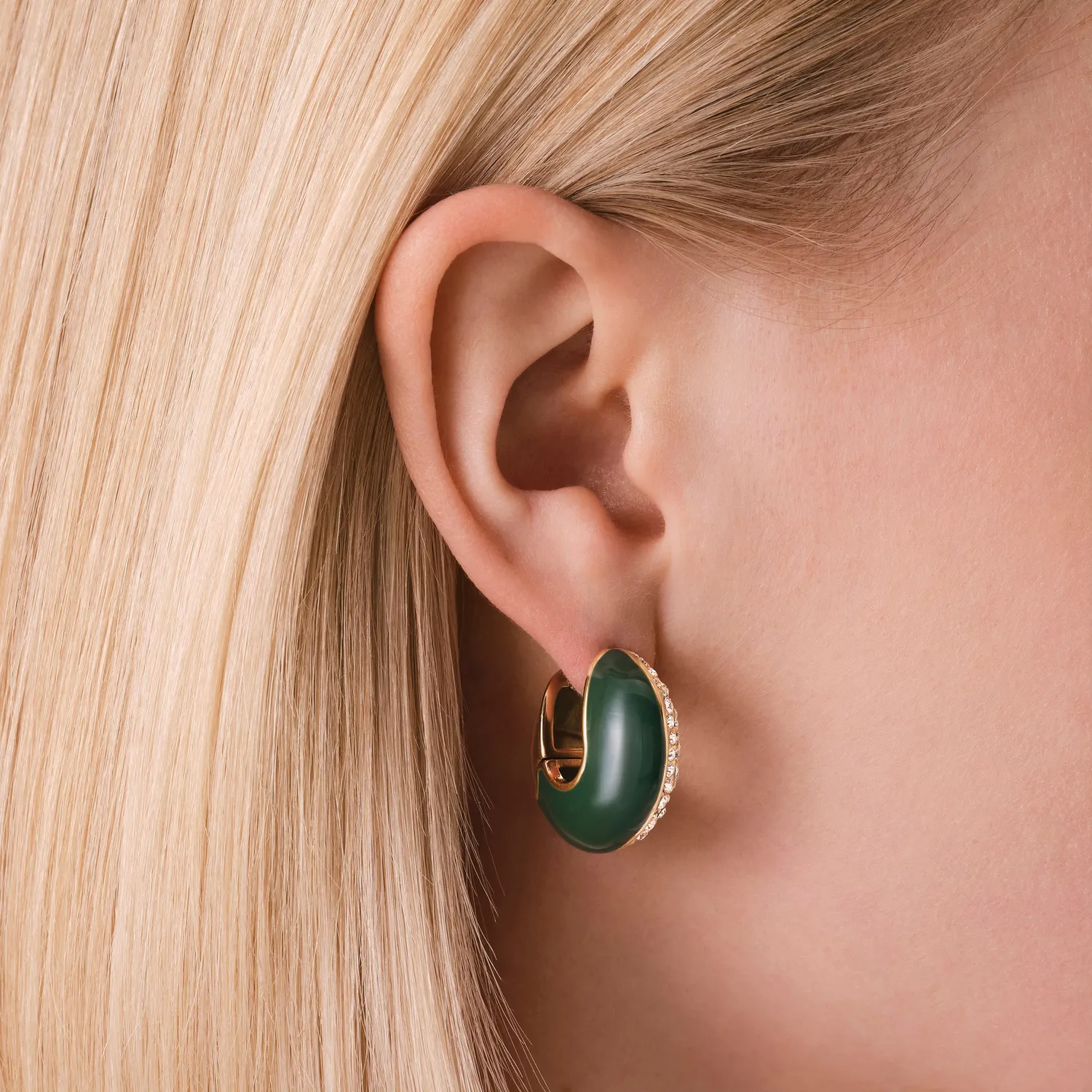 Rosefield Enamel Pave Hoops øreringer gull og grønn