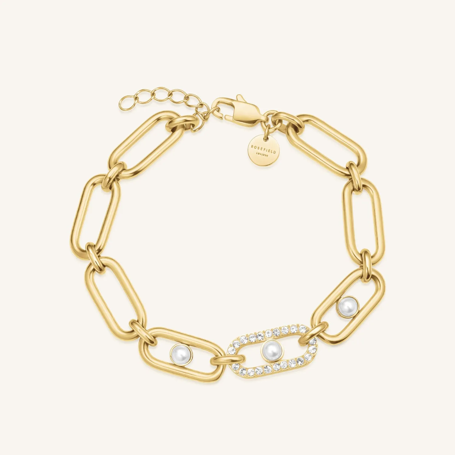 Rosefield Pearl Crystals Bracelet armbånd gull 18–21 cm