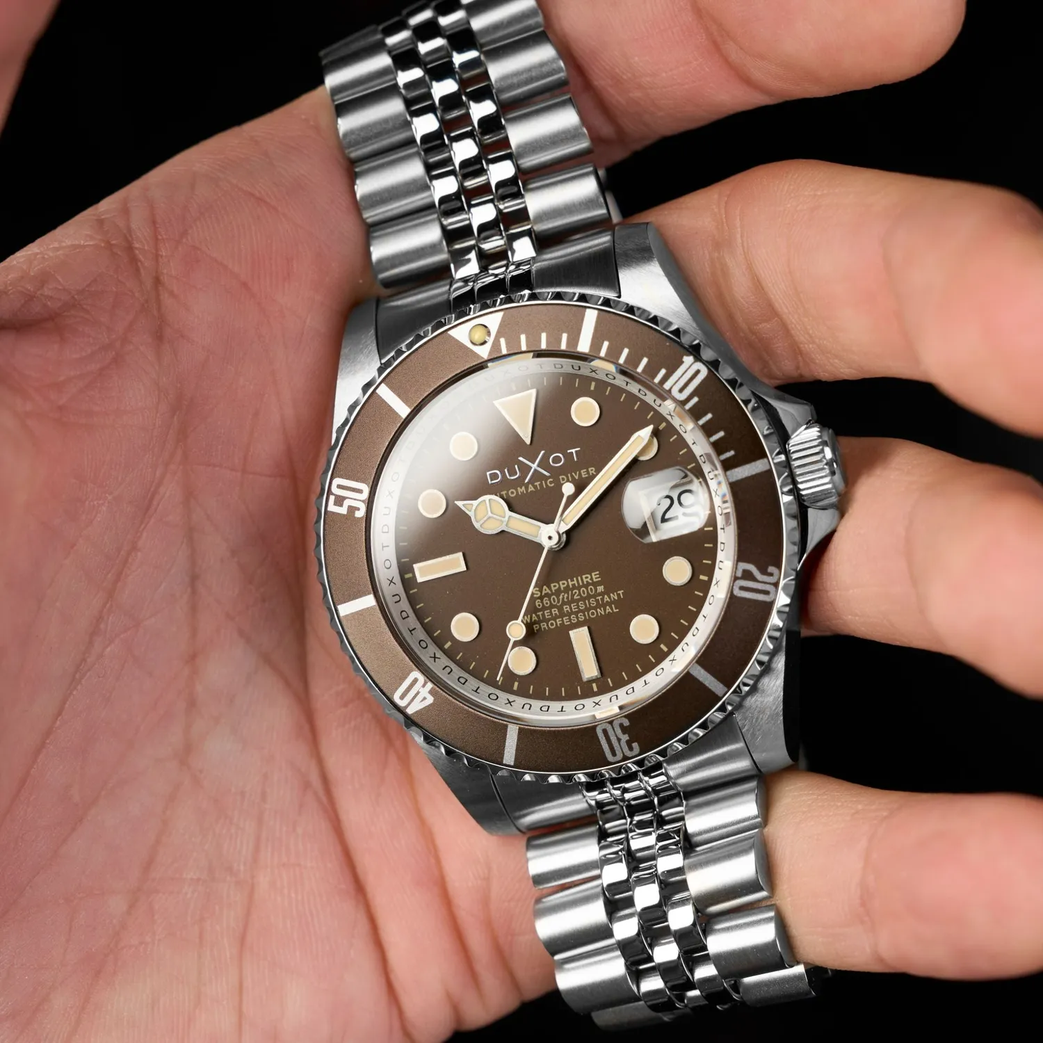 Duxot Atlantica DX-2057 automatisk dykkerklokke Chestnut Brown 20 ATM