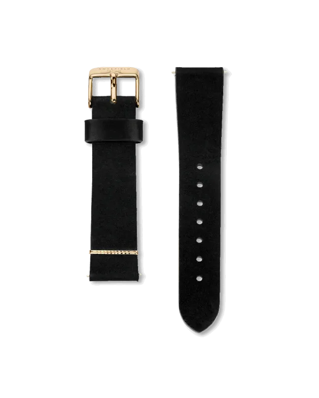 Rosefield Black Gold Strap lærrem 16 mm svart