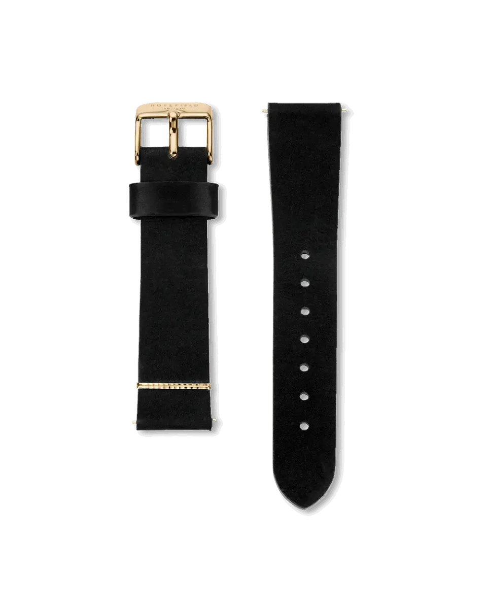 Rosefield Black Gold Strap lærrem 16 mm svart