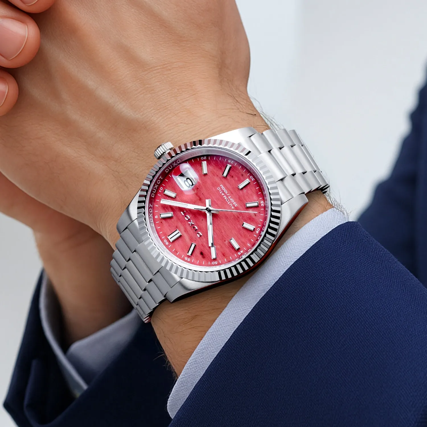 Duxot Marcel Pink Opal klokke, natursteinskive