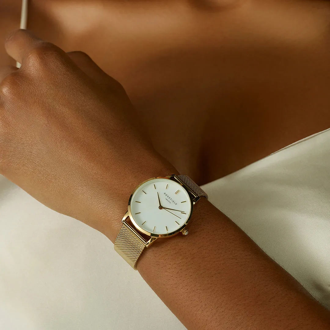 Rosefield Pearl Edit Mesh Gold klokke 36 mm