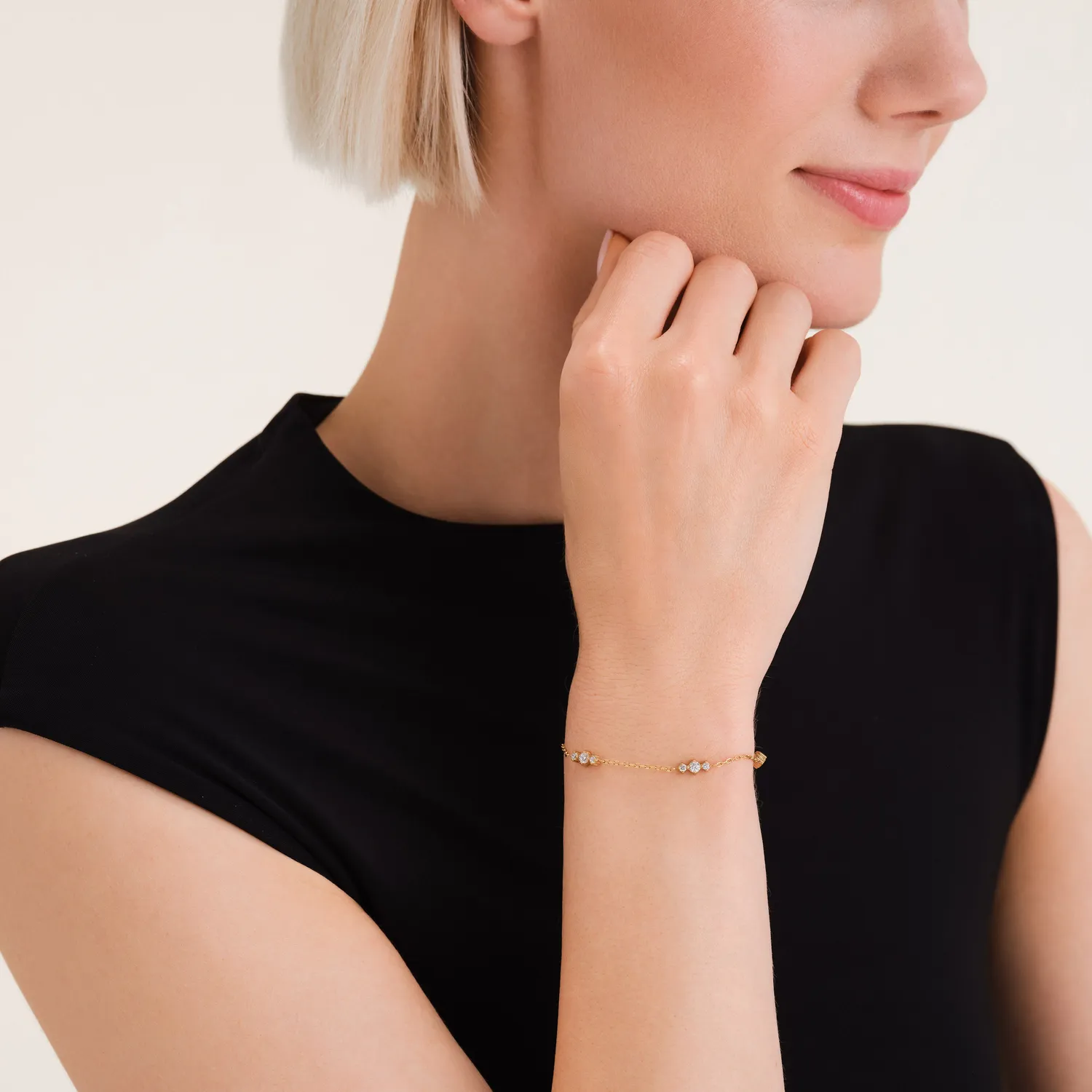 Rosefield Essentials Triple Stones armbånd gull og sølv