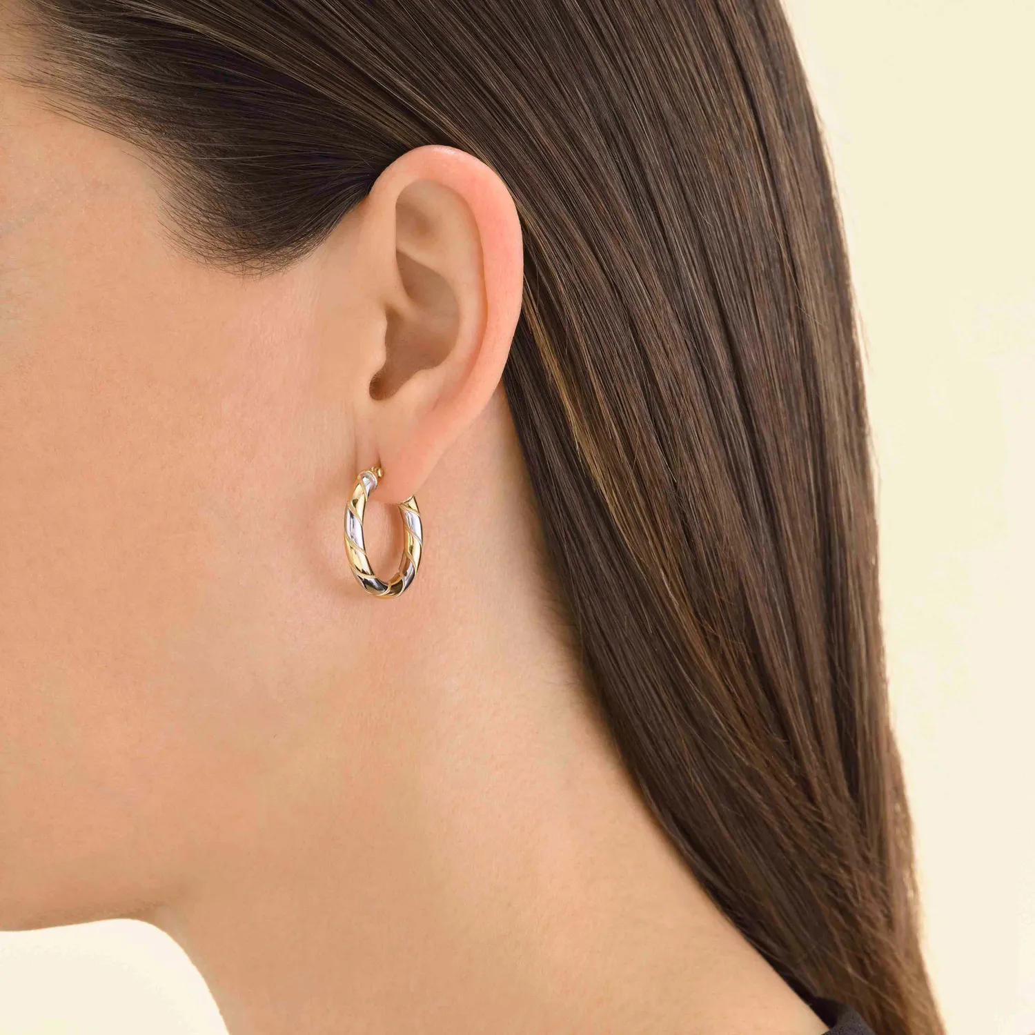 Rosefield Essentials Duotone Swirl Hoops øredobber gull og sølv stål