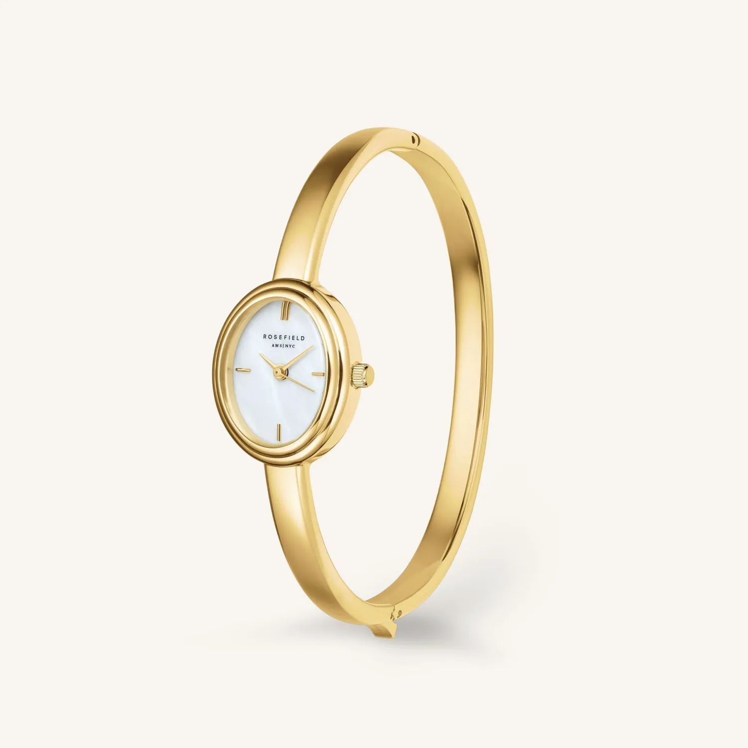 Rosefield Bangle XS klokke gull og hvit perlemor