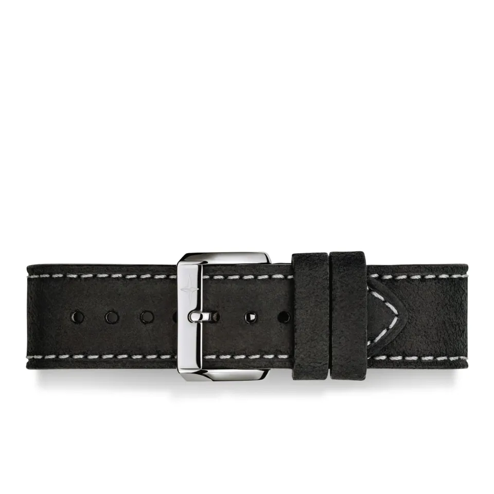 DAVOSA Calfskin Leather Black 22mm lærreim svart 22 mm kontrastsøm
