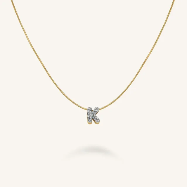 Rosefield Crystal Letter K halskjede gull med bokstavanheng