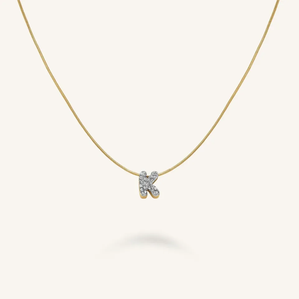 Rosefield Crystal Letter K halskjede gull med bokstavanheng