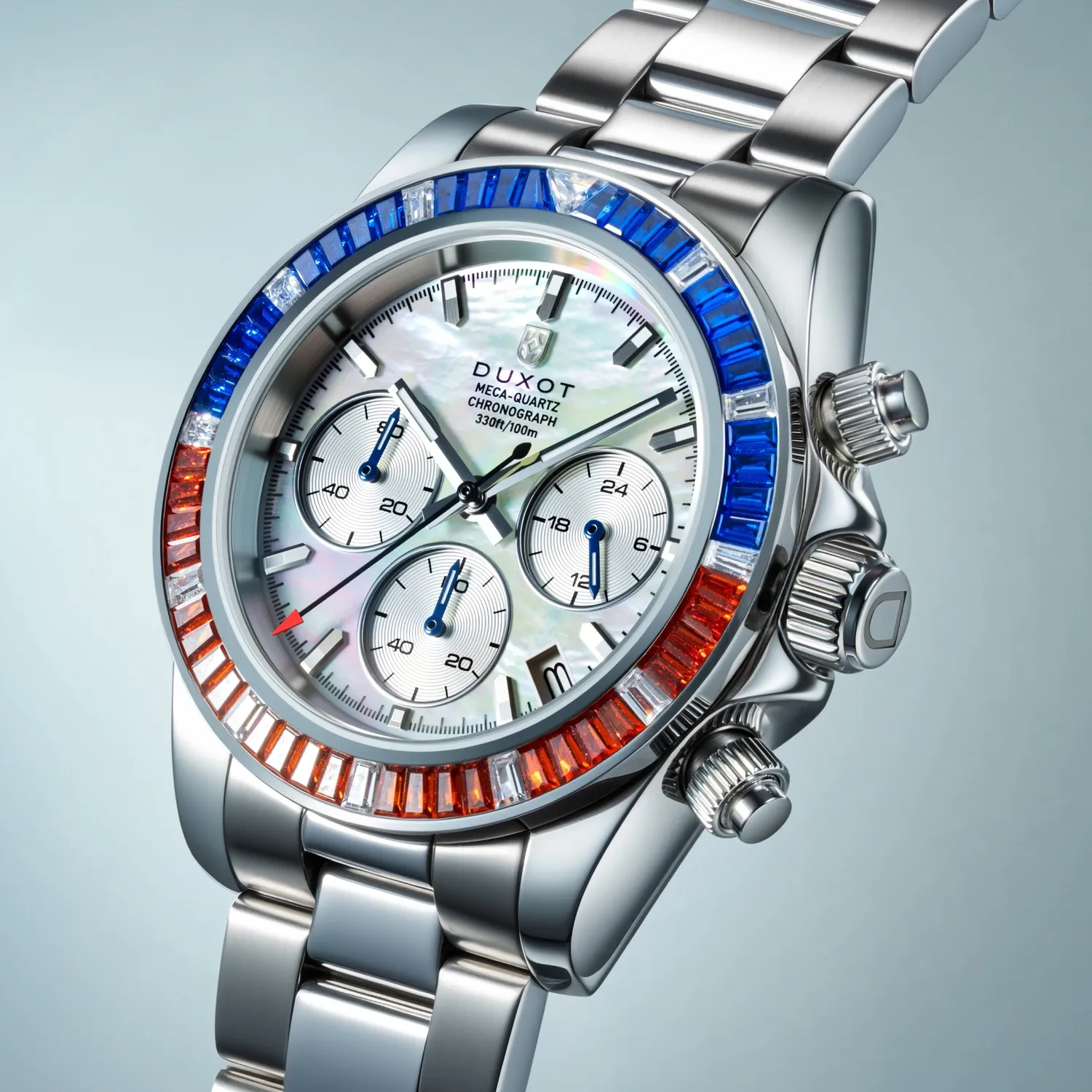 Duxot Accelero Rainbow Chronograph klokke Pearl White 40 mm
