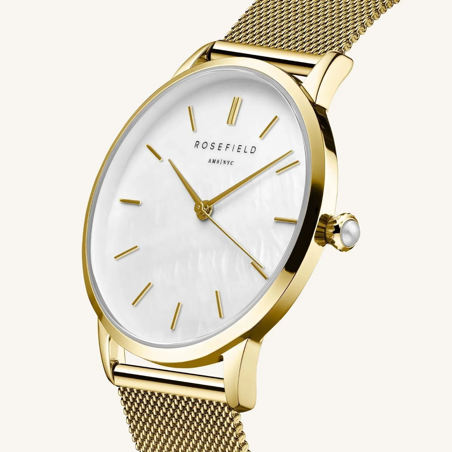 Rosefield Pearl Edit Mesh Gold klokke 36 mm