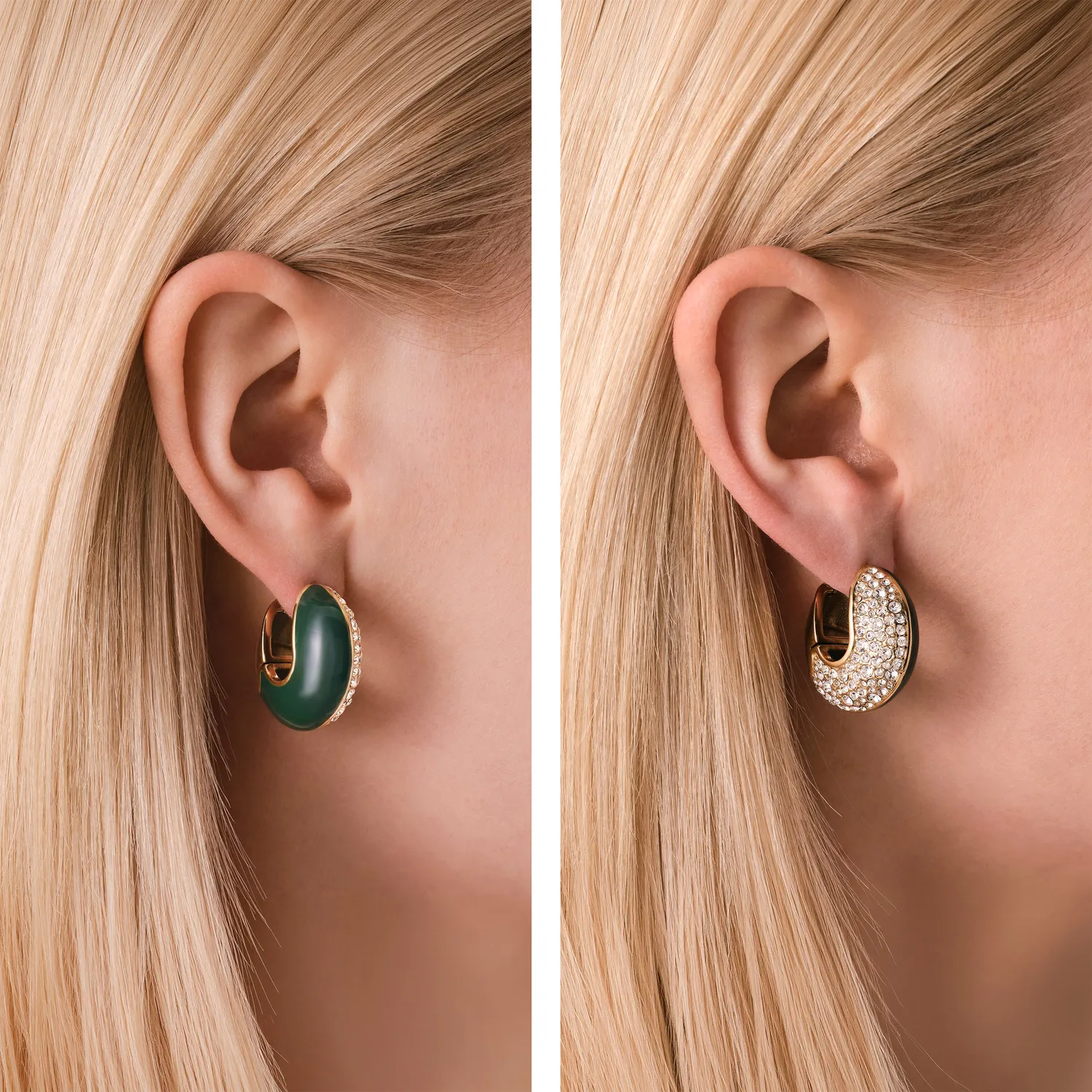 Rosefield Enamel Pave Hoops øreringer gull og grønn